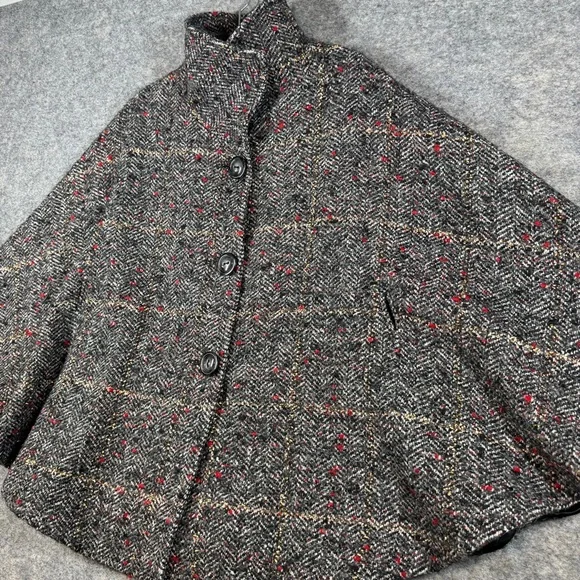 Toni T Gray Tweed Cape Jacket Size 3X Wool Alpaca Blend Button Front Poncho Coat - Picture 3 of 16